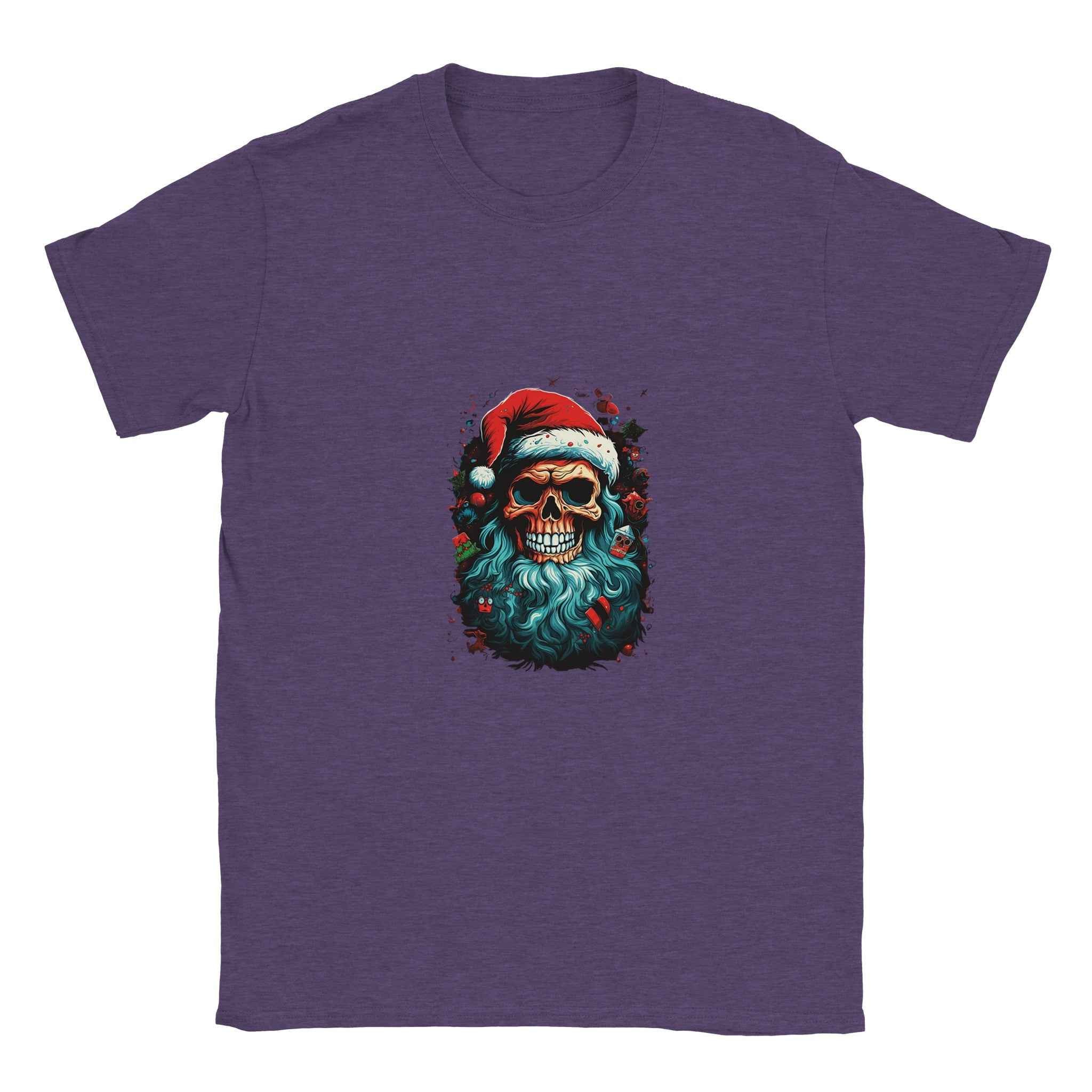 Jolly Santa Skull Christmas Tee – Edgy Holiday Graphic Shirt in Multiple Colors