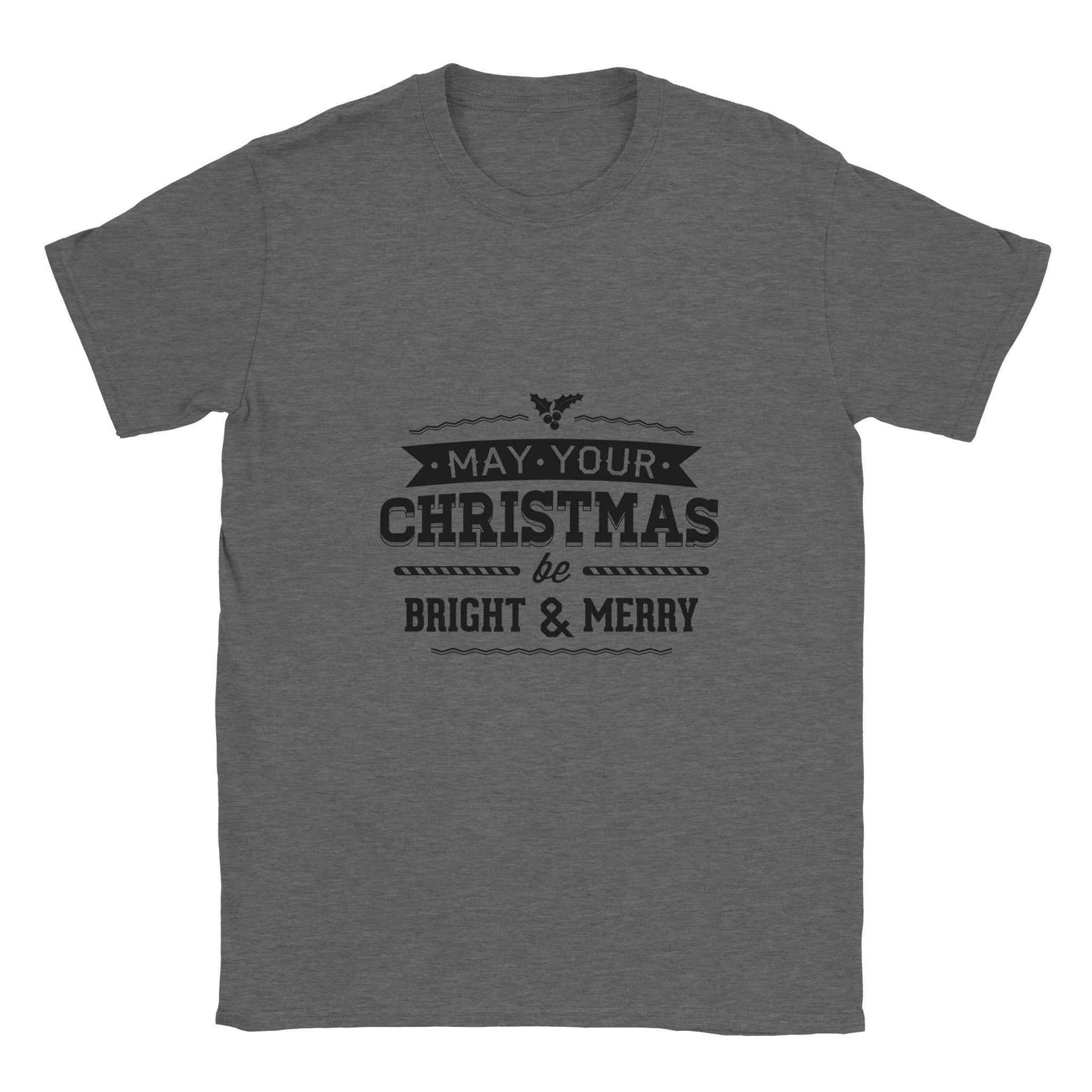 Merry & Bright Christmas Holly Tee – Festive Holiday Graphic Tee in Your Choice of Colors