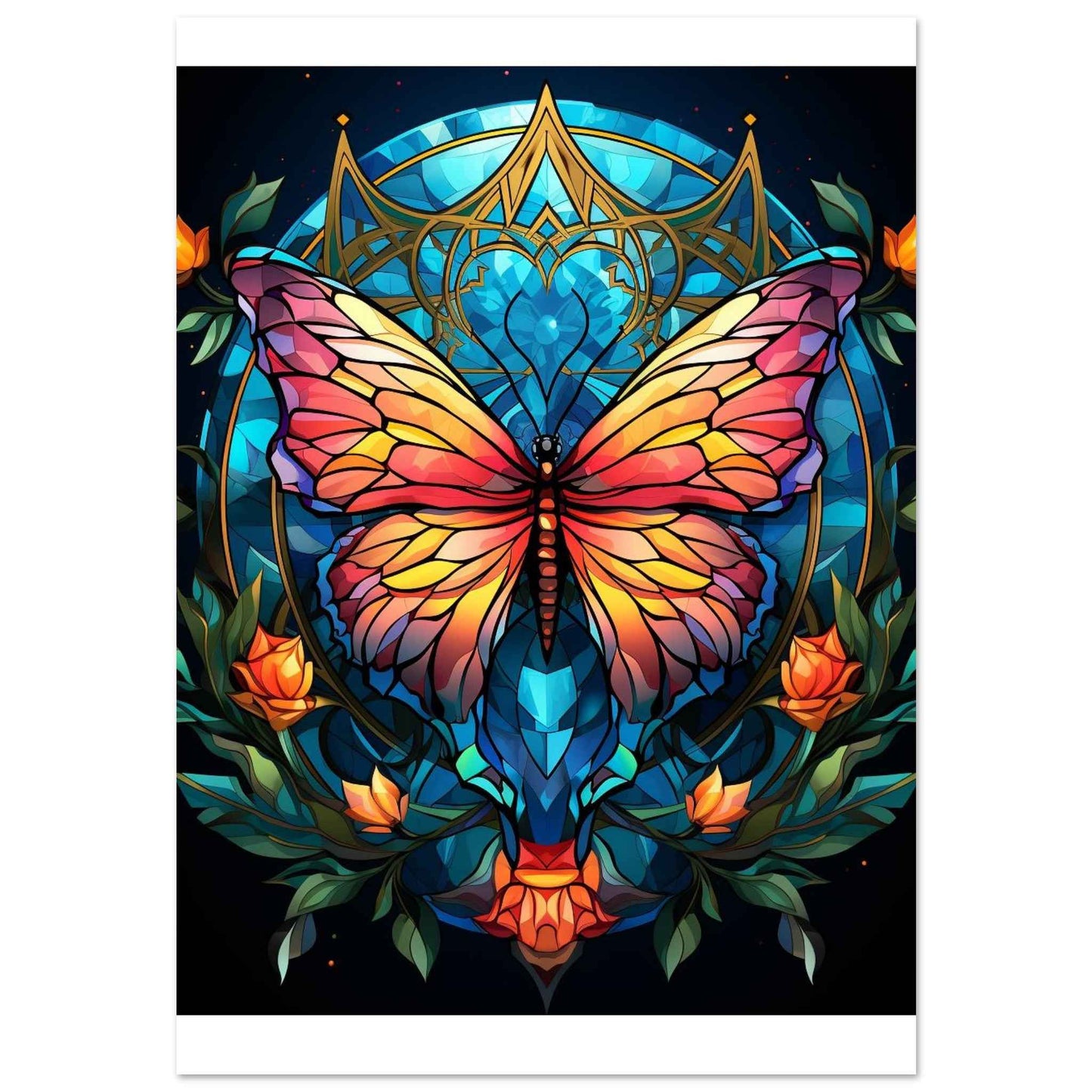 “Stained Glass Butterfly” Poster – Vibrant Neo-Traditional Wall Art (Multiple Sizes Available)
