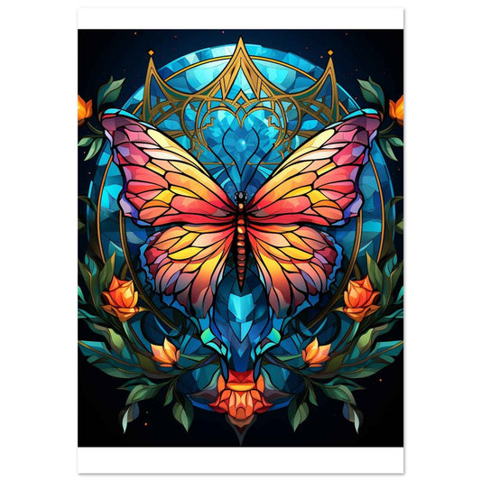 “Stained Glass Butterfly” Poster – Vibrant Neo-Traditional Wall Art (Multiple Sizes Available)