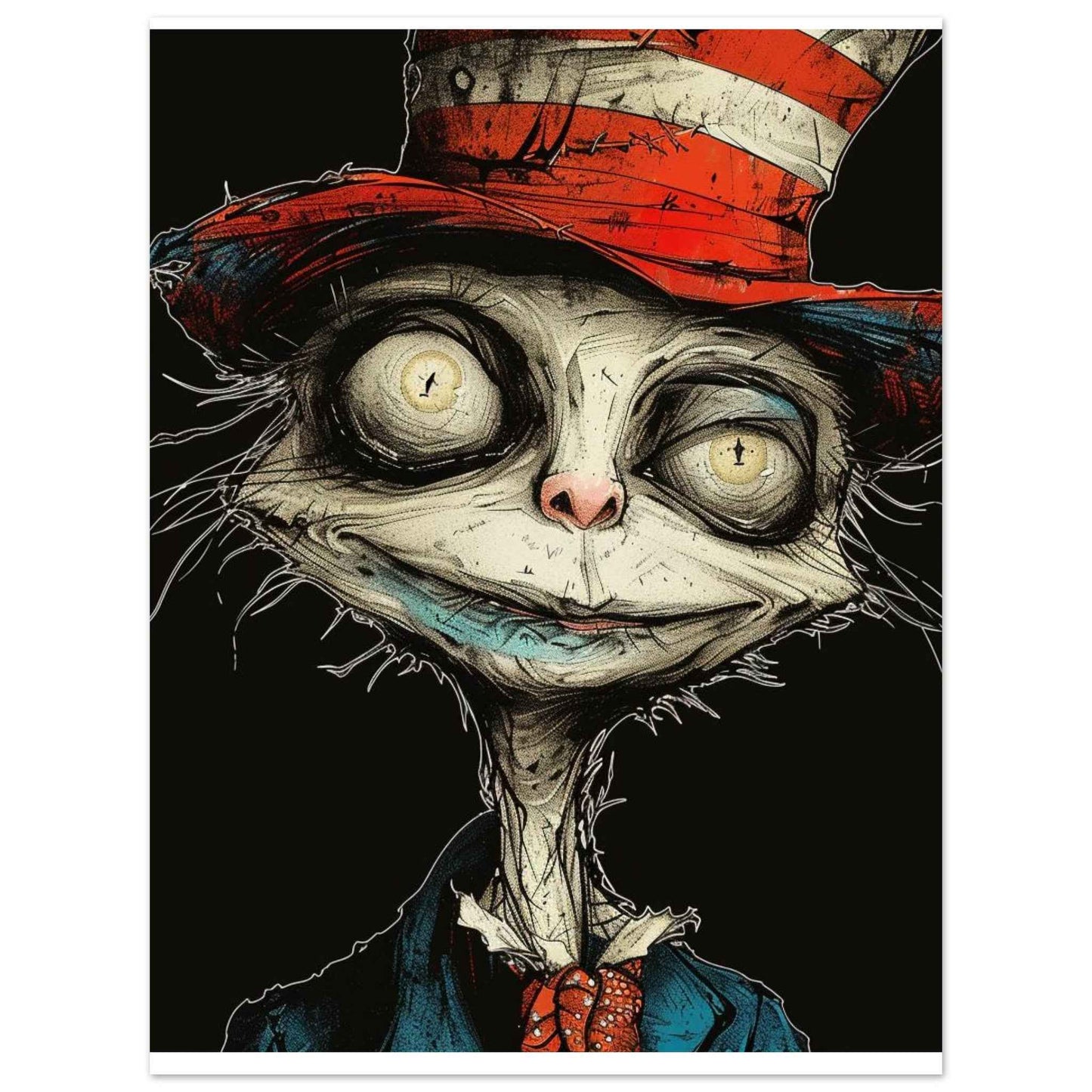 "Alice's Mad Hatter Cat" Poster – Whimsical Dark Art Wall Decor (Multiple Sizes Available)