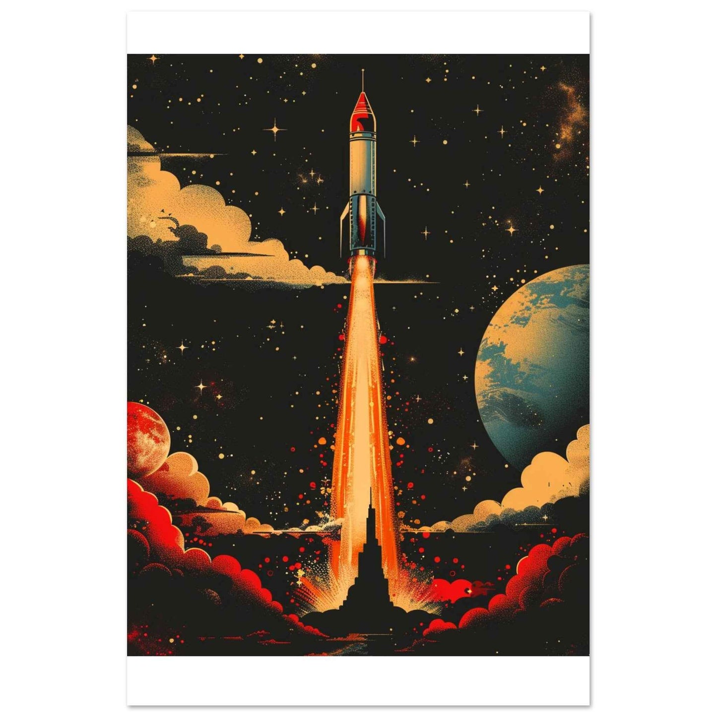 "Cosmic Launch" Poster – Retro Sci-Fi Space Art Print for Home & Office (Multiple Sizes Available)