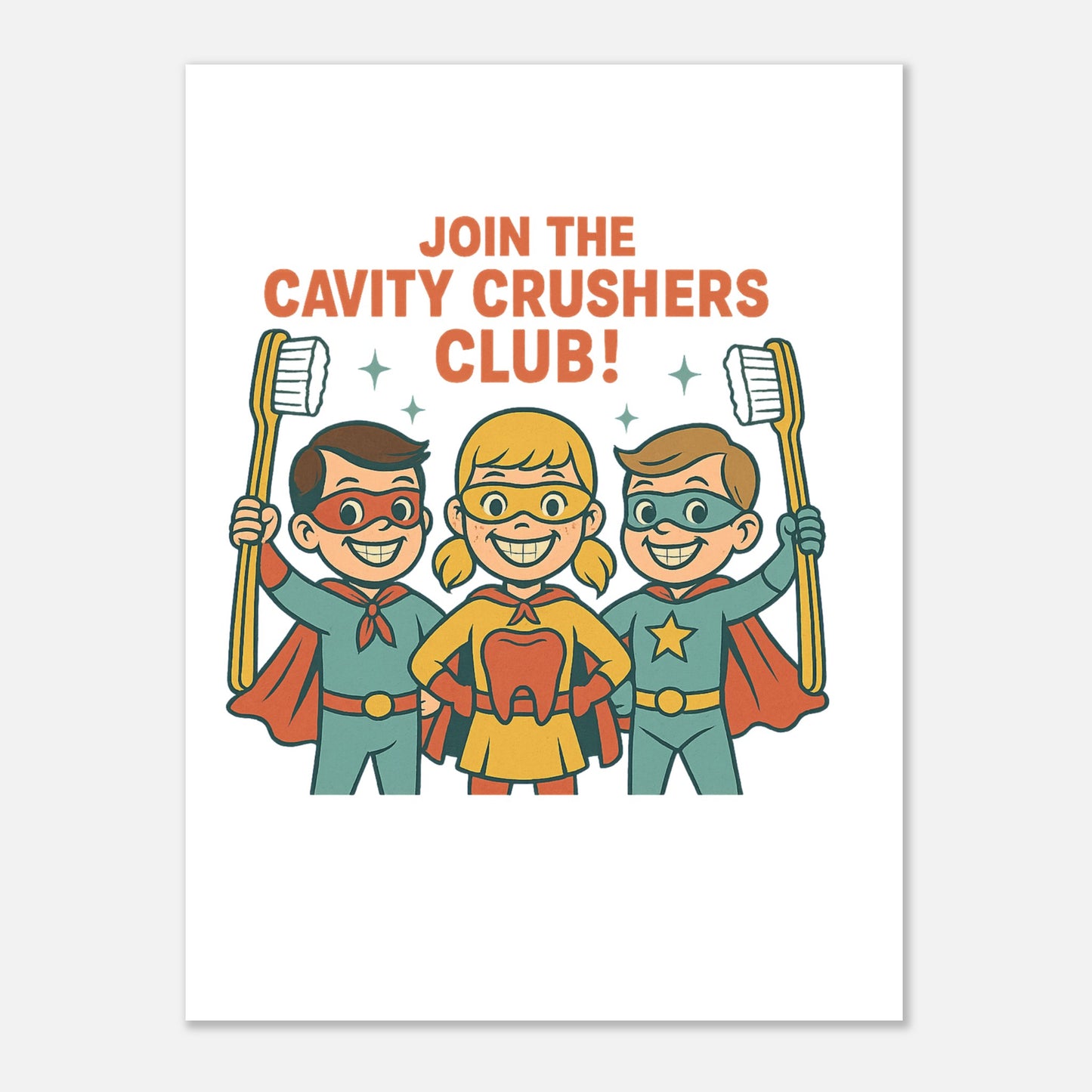 Cavity Crushers Club Poster – Dental Superhero Wall Art - F4 Custom Prints