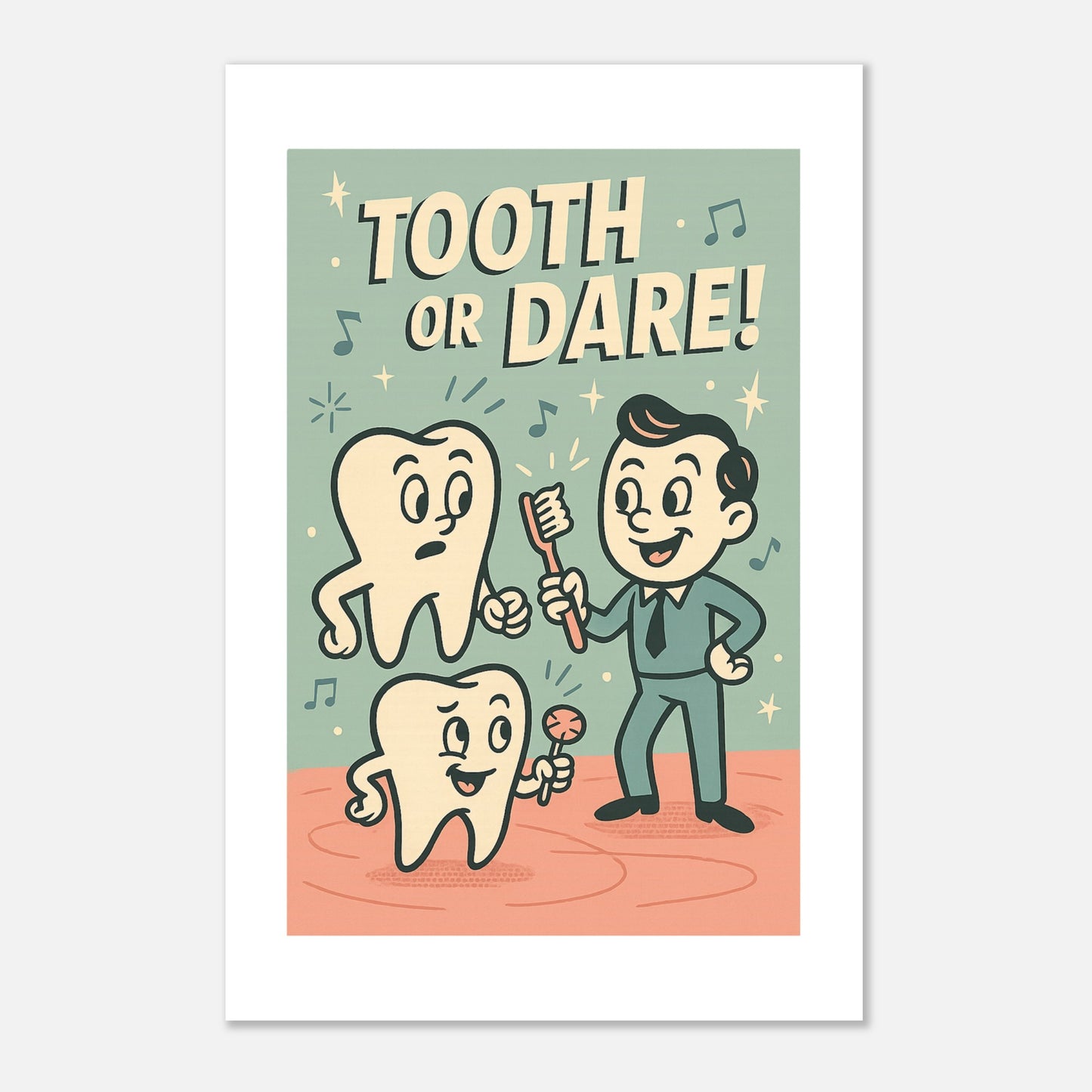 Tooth or Dare Dental Health Poster – Retro Oral Care Wall Print - F4 Custom Prints
