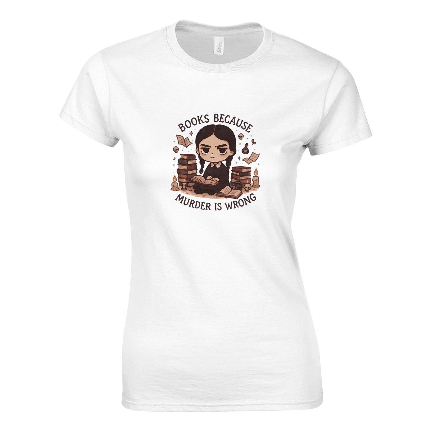 Wednesday Books Women’s T-Shirt- Goth Book Lover Tee - F4 Custom Prints