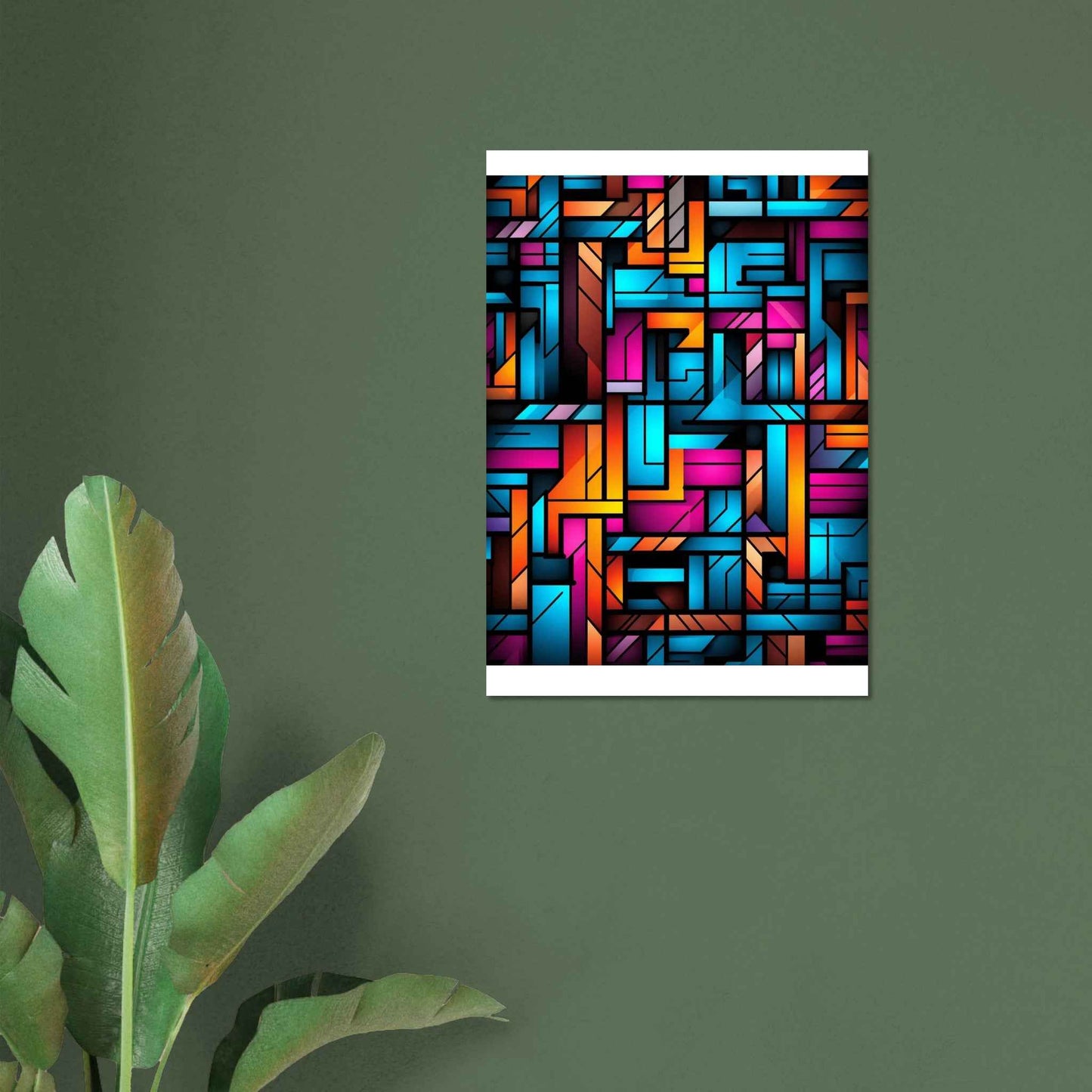 “Urban Grid” Poster – Dynamic Geometric Wall Art in Neon Hues (Multiple Sizes Available)