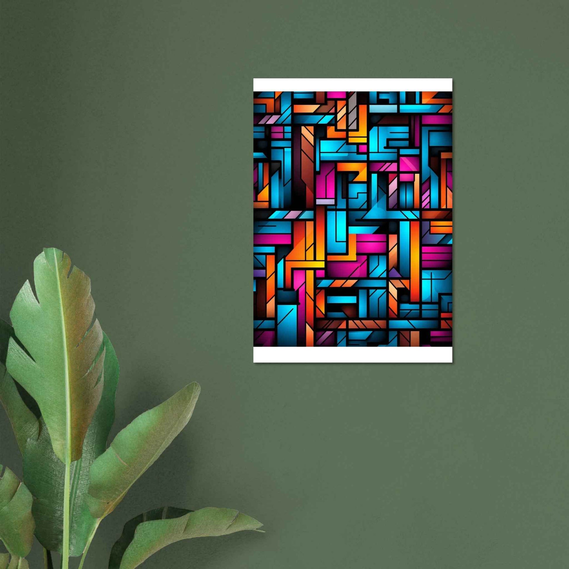 “Urban Grid” Poster – Dynamic Geometric Wall Art in Neon Hues (Multiple Sizes Available)