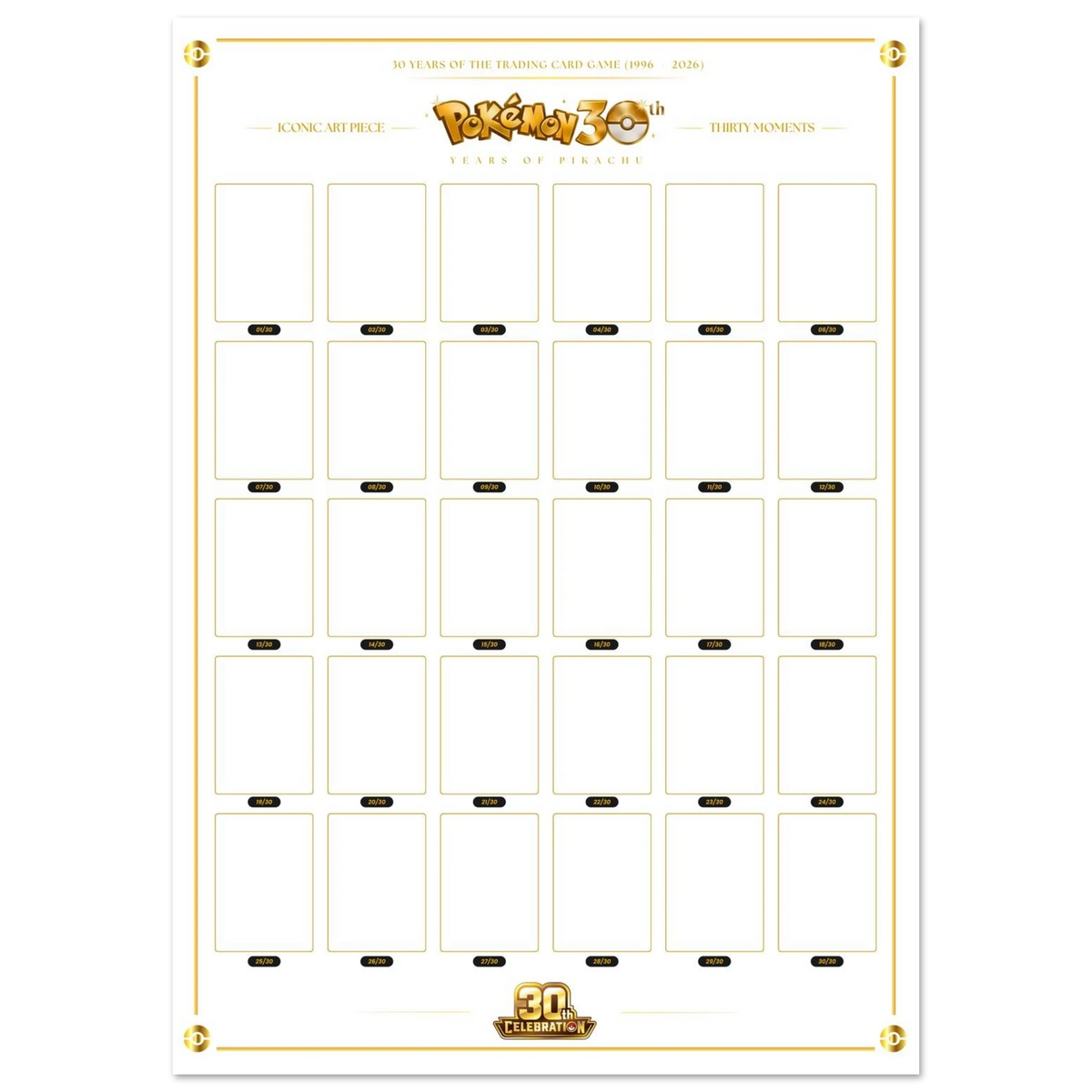 Pokémon 30th Anniversary Pikachu Framed Card Display Poster | White & Gold Edition - Poster only