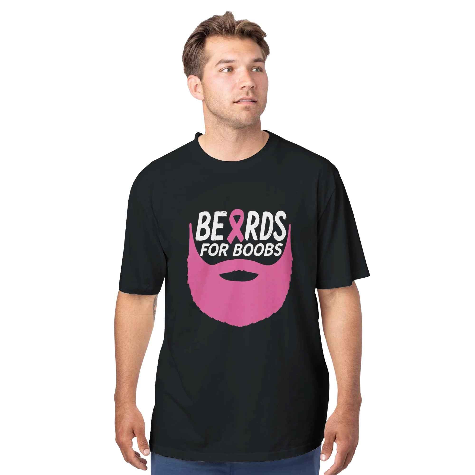 Beards for Boobs Awareness T-Shirt | Pink Ribbon Beard Tee | Breast Cancer Support Shirt