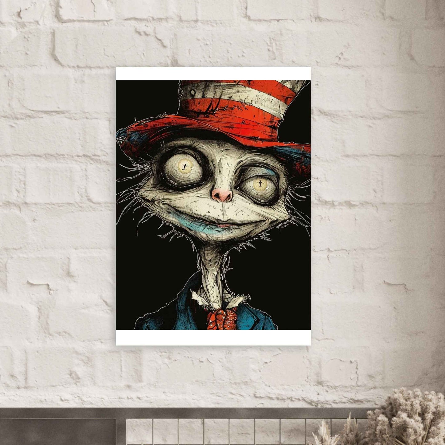 "Alice's Mad Hatter Cat" Poster – Whimsical Dark Art Wall Decor (Multiple Sizes Available)
