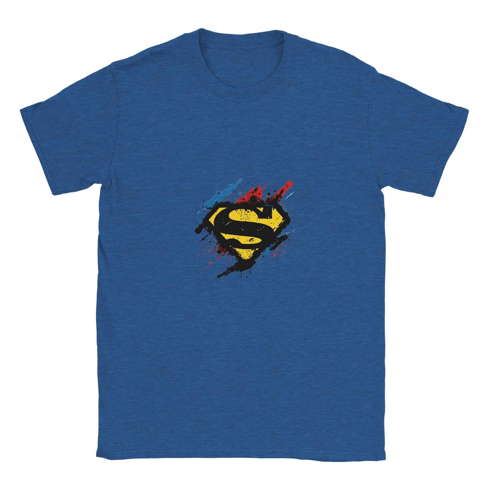 Superman Splatter Shield T-Shirt – Heroic Comic-Inspired Graphic Tee in Multiple Colors
