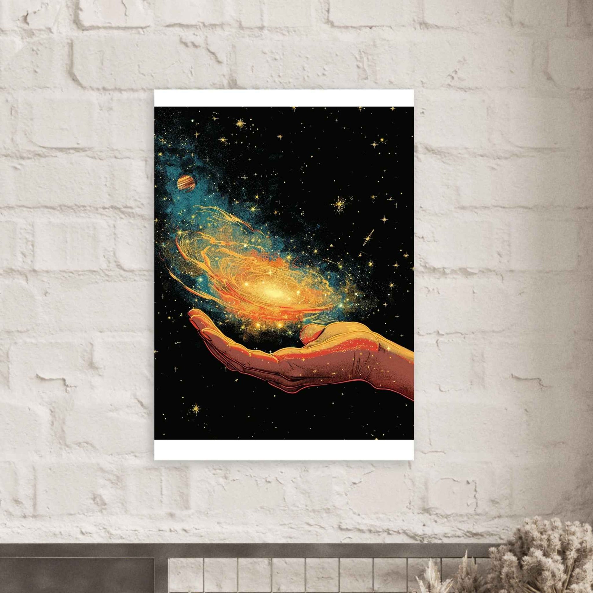 Cosmic Hand Poster – Psychedelic Galaxy Wall Art (Multiple Sizes Available)