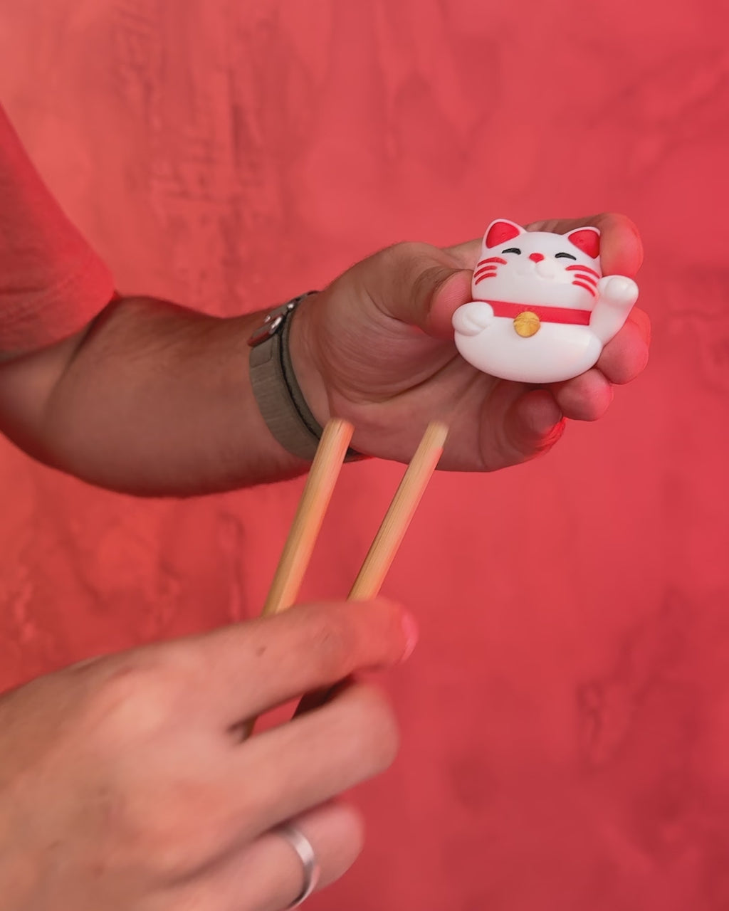 Lucky Cat Chopstick Helper | 3D Printed Maneki Neko Chopstick Trainer | Reusable Chopstick Aid